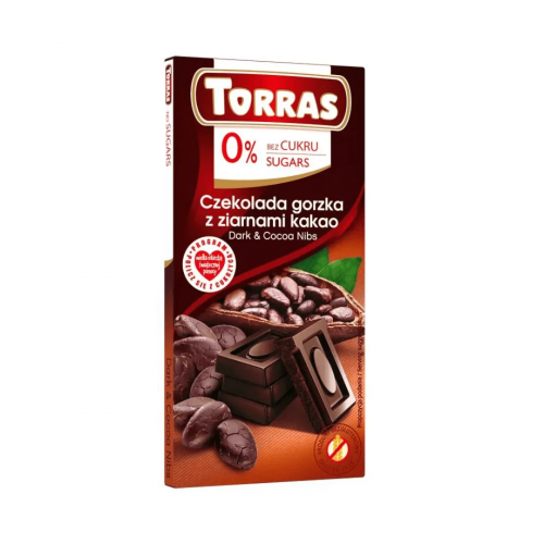 Torras Czekolada gorzka z ziarnami kakao bez dodatku cukru 75g