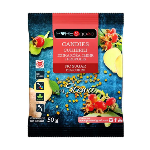 Pure&Good Cukierki z dziką różą, imbirem i propolisem bez cukru 50g